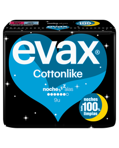 Compresas Evax CottonLike Noche con Alas 9 Unidades