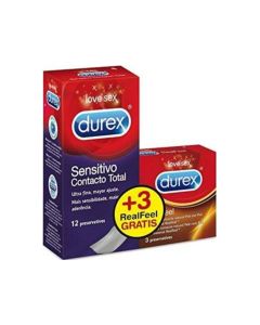 Durex Sensitivo Contacto Total + Durex Real Feel 12unidades+ 3 unidades