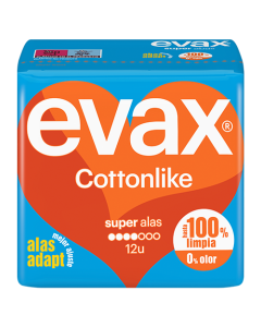 Compresas Evax CottonLike Super con Alas 12 Unidades