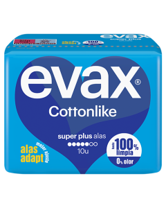Compresas Evax CottonLike Super Plus con Alas 10 Unidades